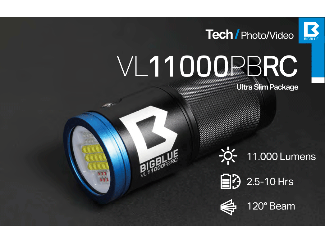 Bigblue VL11000PBRC Premium Pack – Luz de video submarino de 11000 lúmenes